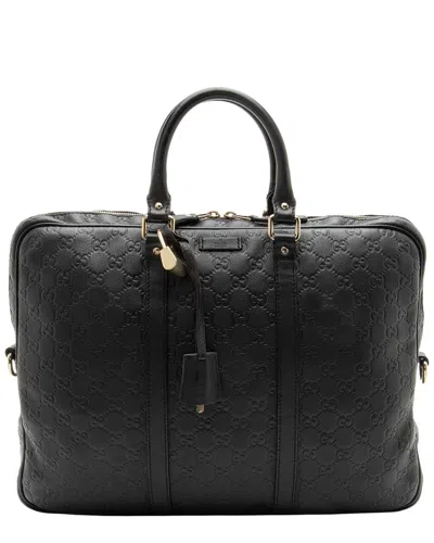 Pre-owned Gucci Black Ssima Leather Briefcase (authentic Pre-loved)
