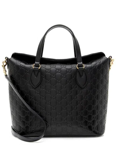 Gucci Black Ssima Leather Linea A Fold Over Tote (authentic Pre-loved)