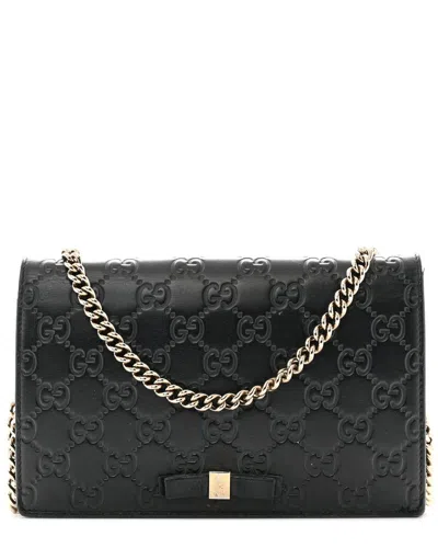 Gucci Signature Bowy Leather Wallet On Chain In Black