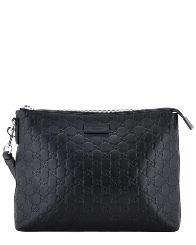 Gucci Black Ssima Leather Signature Soft Wristlet (authentic Pre-loved)