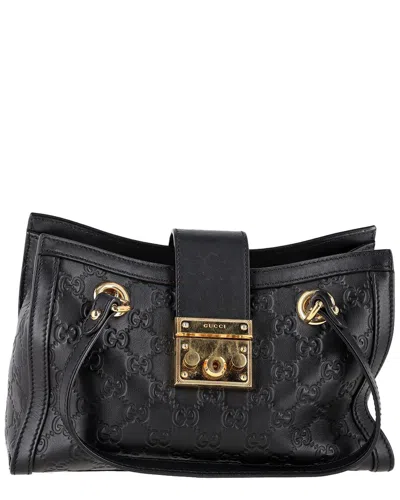 Gucci Black Ssima Leather Small Padlock Tote (authentic Pre-loved) In Orange