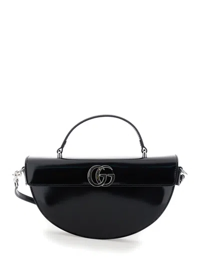 Gucci Black Half Moon Shaped Handbag With Double G Logo Plaque On The Front And Removable Shoulder S In Multicolor