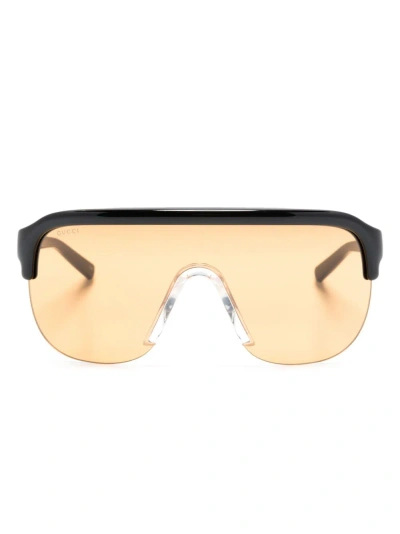 Gucci Black Half-rim Shield-frame Sunglasses