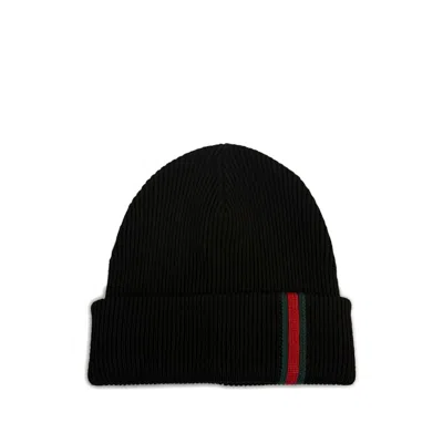 Gucci Web Stripe Ribbed Beanie In Black