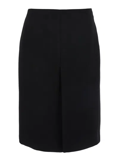 Gucci Black High Waist Skirt With Logo Lettering On Waist And Zip Puller In Wool Woman