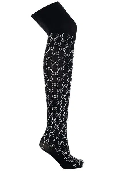 Gucci Black High Waisted Tights With Double G Logo For Women