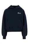 Gucci Black Hoodie With Puff Sleeves And Logo Embroidery In Blue