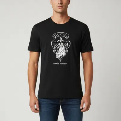 Pre-owned Gucci Black Horse Crest Graphic Jersey T-shirt S
