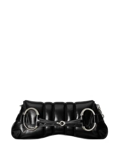 Gucci Black Horsebit Chain Medium Leather Shoulder Bag