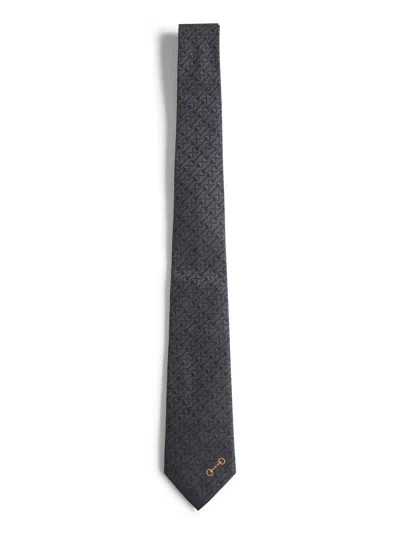 GUCCI BLACK HORSEBIT SILK JACQUARD TIE