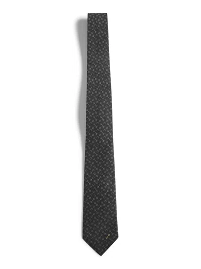 GUCCI BLACK HORSEBIT SILK JACQUARD TIE
