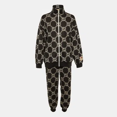 Pre-owned Gucci Black Interlocking G Cotton Blend Zip Jacket & Joggers Set L