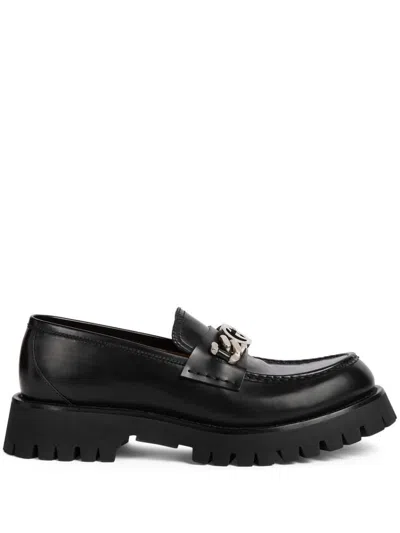 Gucci Black Interlocking G Logo Leather Loafers