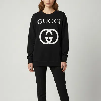 Pre-owned Gucci Black Interlocking Logo Graphic Cotton Knit Sweatshirt M