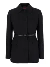 Gucci Black Jacket With Classic Collar And Belt With Double G Detail In Leather Woman In Animal Print