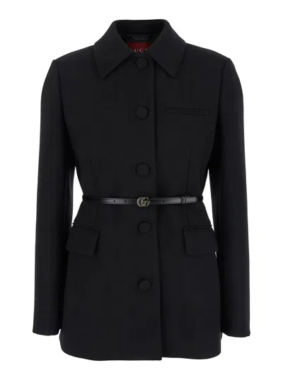Gucci Wool Crêpe Jacket In Black