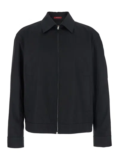 Gucci Black Jacket With Classic Collar And Web Motif On The Waist In Cotton Man