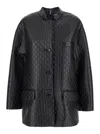 Gucci Black Jacket With Embossed All-over Gg Logo In Leather Woman In Multicolor
