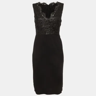 Pre-owned Gucci Black Jersey And Lace Detail Sleeveless Mini Dress S