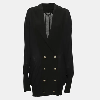 Pre-owned Gucci Black Jersey And Satin Double Breasted Cardigan M
