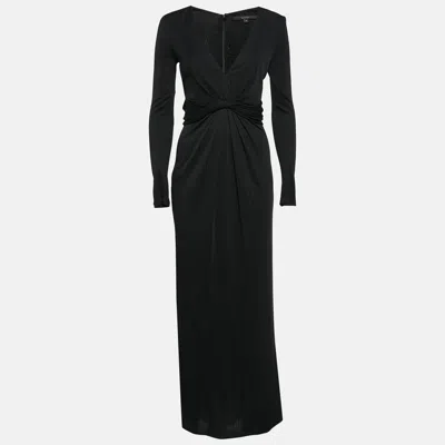 Pre-owned Gucci Black Jersey Gathered V-neck Maxi Dress S