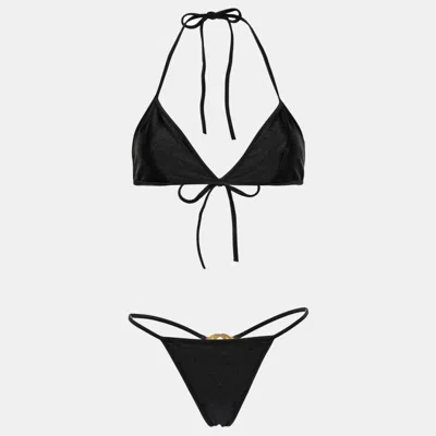 Pre-owned Gucci Black Jersey Gg Detail Swim Set L