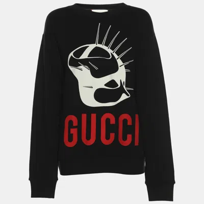 Pre-owned Gucci Black Jersey Graphic Print Crew Neck Sweatshirt Xs