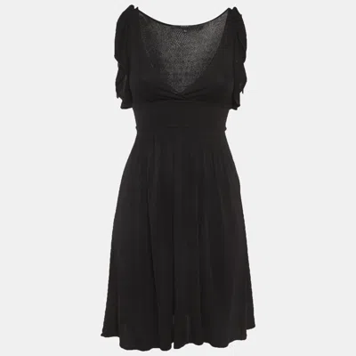 Pre-owned Gucci Black Jersey Knit Pleated Mini Dress Xs