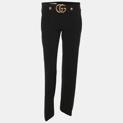 Pre-owned Gucci Black Jersey Marmont Stretch Wide Leg Pants S