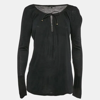 Pre-owned Gucci Black Jersey Neck Tie-up Detail Full Sleeve Top S