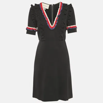 Pre-owned Gucci Black Jersey Ruffled Detail Sheath Dress M