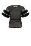 Gucci Sleeved Crewneck With Fur Trim And Ruched Detailing