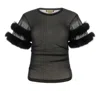 Gucci Sleeved Crewneck With Fur Trim And Ruched Detailing In Black