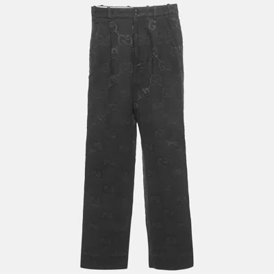 Pre-owned Gucci Black Jumbo Gg Jacquard Canvas Pants Xs Waist 24"
