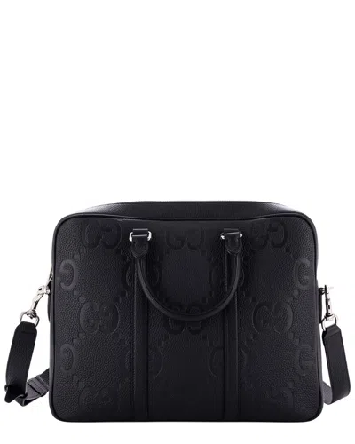 Pre-owned Gucci Black Jumbo Gg Jumbo Gg Convertible Briefcase (authentic Pre-loved)