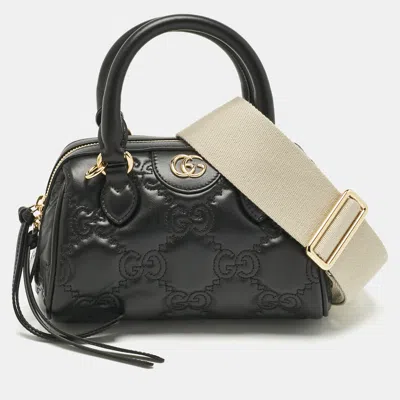 Pre-owned Gucci Black Jumbo Gg Matelassé Leather Mini Boston Bag