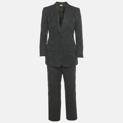 Pre-owned Gucci Black Jumbo Gg Printed Cotton Blend Single Breasted Suit S