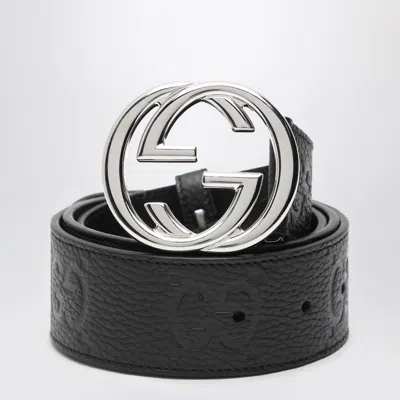 Gucci Black Jumbo Leather Belt With Gg Cross Buckle