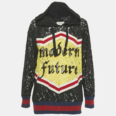 Pre-owned Gucci Black Lace Modern Future Sequin Detail Hooded Sweatshirt S