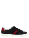 Gucci Ace Leather Sneakers With Lateral Web Band In Black