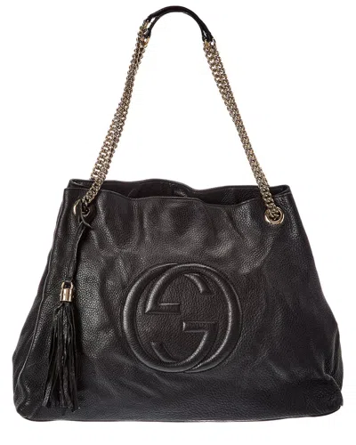 Pre-owned Gucci Black Lambskin Leather Black Soho Chain Tote (authentic Pre-loved)