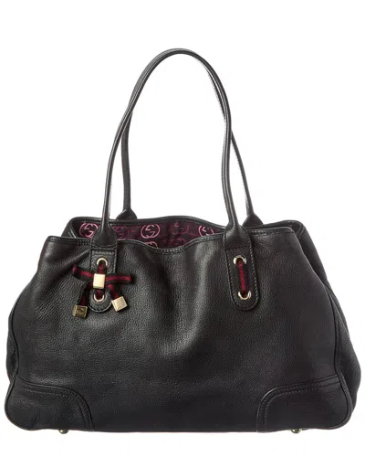 Pre-owned Gucci Black Lambskin Leather Princy Gg Tote (authentic Pre-loved)