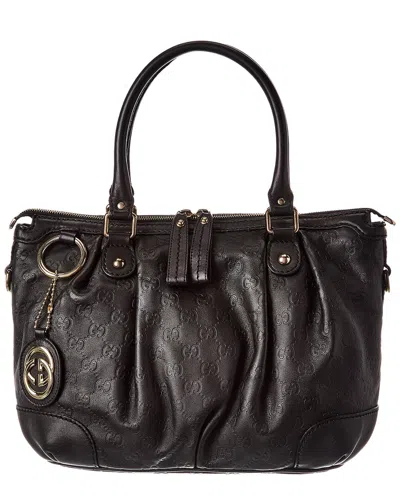 Gucci Black Lambskin Leather Sukey Gg Tote (authentic Pre-loved)