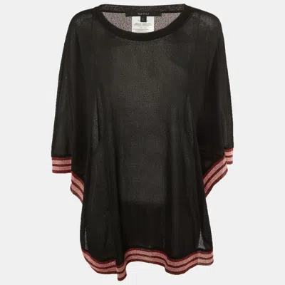 Pre-owned Gucci Black Lamé Striped Trim Crepe Sheer Poncho L