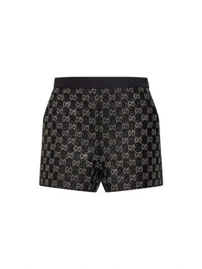 Gucci Embroidered Lamé Wool Tweed Shorts In Black