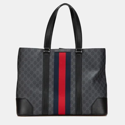 Pre-owned Gucci Black Large Gg Supreme Web Tote