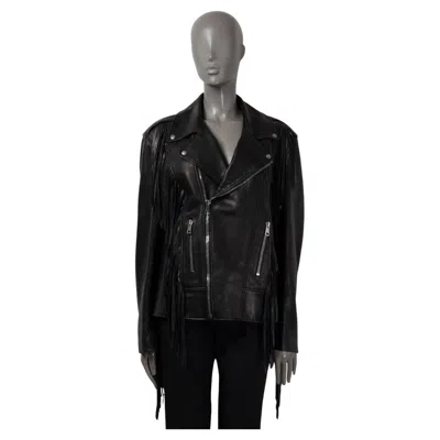 Pre-owned Gucci Black Leather 2017 Beaded Fringe Biker Jacket 44 L