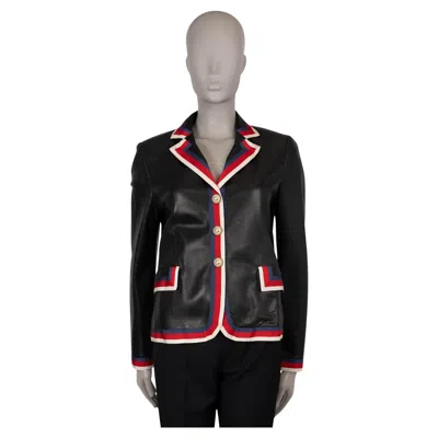 Pre-owned Gucci Black Leather 2017 Blind For Love Blazer Jacket 44 L
