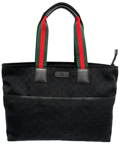 Gucci Black Leather & Canvas Tote (authentic )