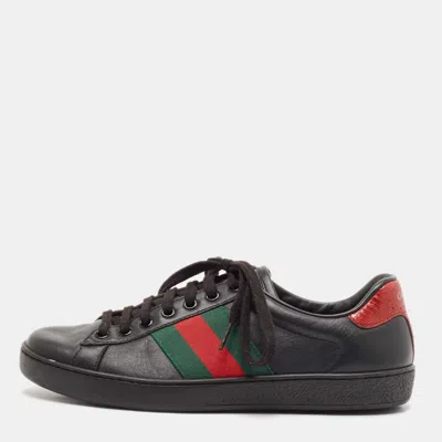 Pre-owned Gucci Black Leather And Python Embossed Leather Ace Low Top Sneakers Size 38.5